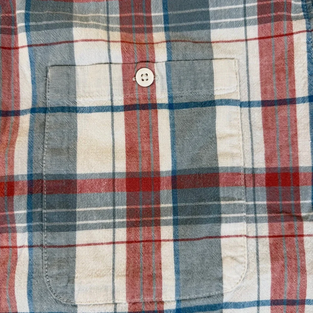 The North Face Mens XL Red Blue Plaid Short Sleeve Hemp Cotton Shirt NF0A5J9Z